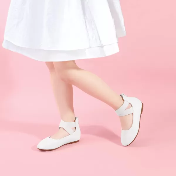 Hehainom Girls Dress Shoes Toddler Little Kids Gracy Ballet Mary Jane Ballerina Flats with Elastic Ankle StrapWhite Pu