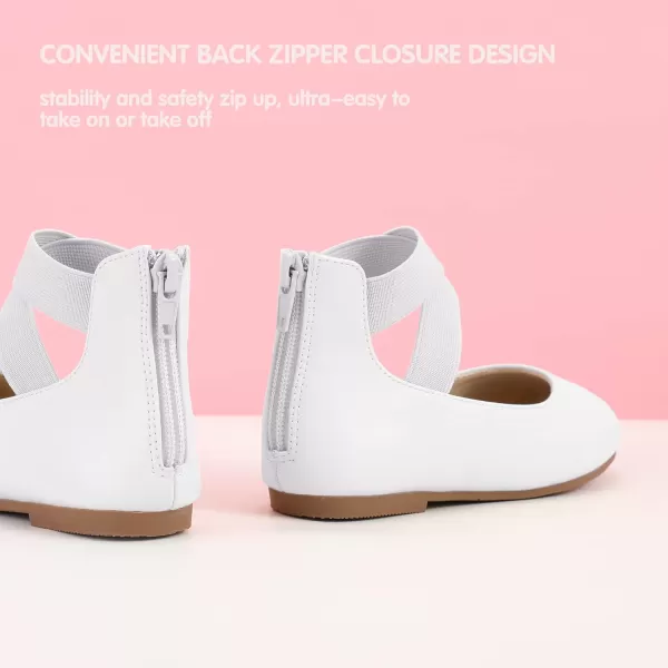 Hehainom Girls Dress Shoes Toddler Little Kids Gracy Ballet Mary Jane Ballerina Flats with Elastic Ankle StrapWhite Pu