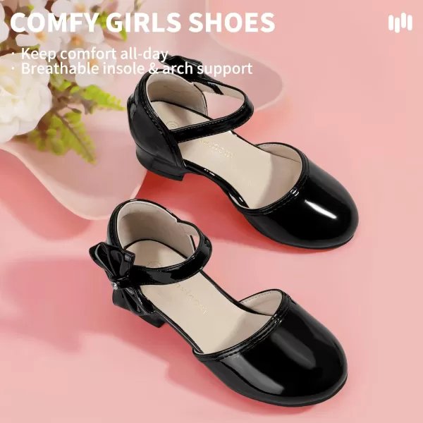 Hehainom Girls Sandals Sequins Princess Dress Shoes Closed Toe Low Heels for Toddler Little Big Kid Flower Wedding Party Pump ShoesB Black Patent