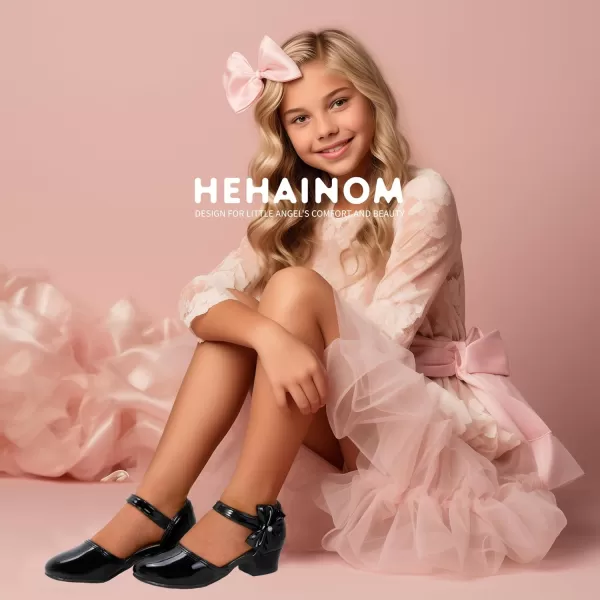 Hehainom Girls Sandals Sequins Princess Dress Shoes Closed Toe Low Heels for Toddler Little Big Kid Flower Wedding Party Pump ShoesB Black Patent