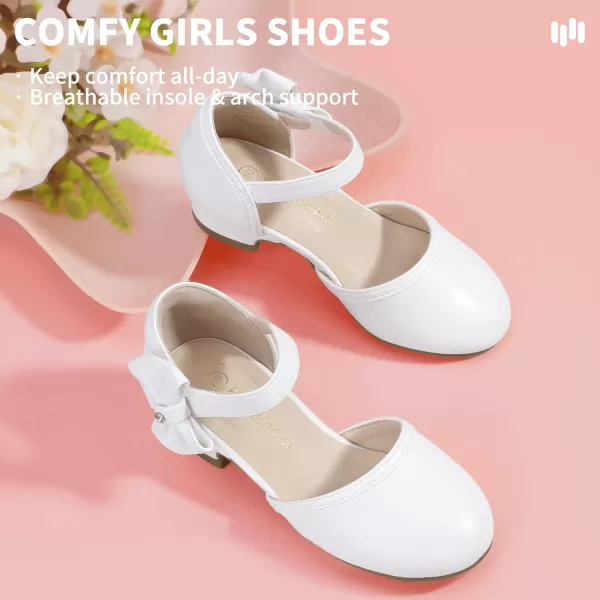Hehainom Girls Sandals Sequins Princess Dress Shoes Closed Toe Low Heels for Toddler Little Big Kid Flower Wedding Party Pump ShoesB White Pu