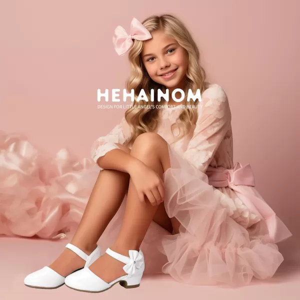 Hehainom Girls Sandals Sequins Princess Dress Shoes Closed Toe Low Heels for Toddler Little Big Kid Flower Wedding Party Pump ShoesB White Pu