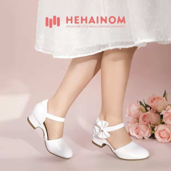 Hehainom Girls Sandals Sequins Princess Dress Shoes Closed Toe Low Heels for Toddler Little Big Kid Flower Wedding Party Pump ShoesB White Pu