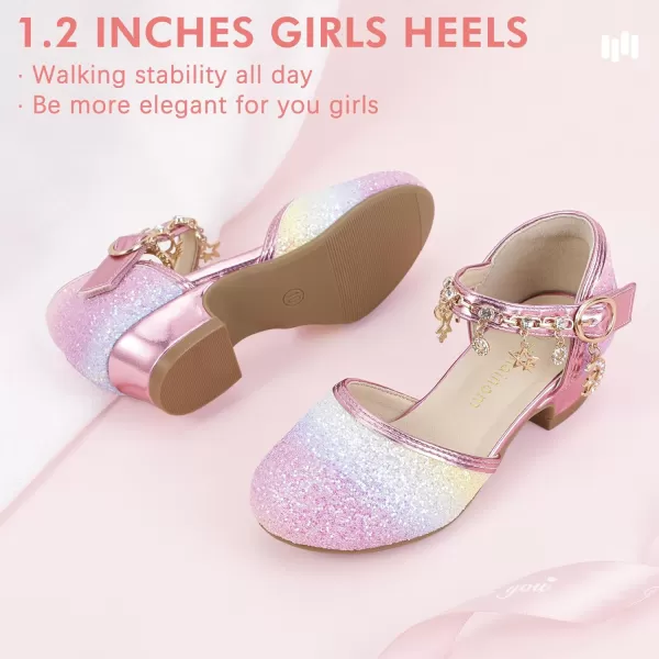 Hehainom Girls Sandals Sequins Princess Dress Shoes Closed Toe Low Heels for Toddler Little Big Kid Flower Wedding Party Pump ShoesRainbowsequin
