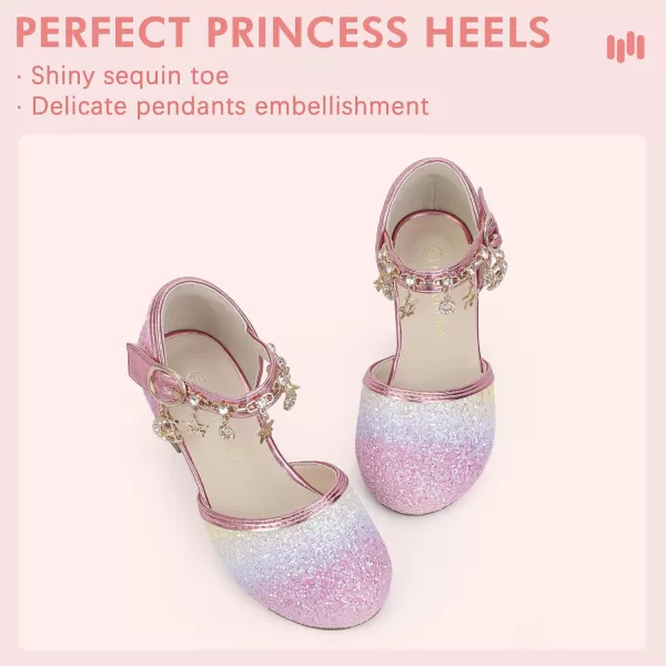 Hehainom Girls Sandals Sequins Princess Dress Shoes Closed Toe Low Heels for Toddler Little Big Kid Flower Wedding Party Pump ShoesRainbowsequin