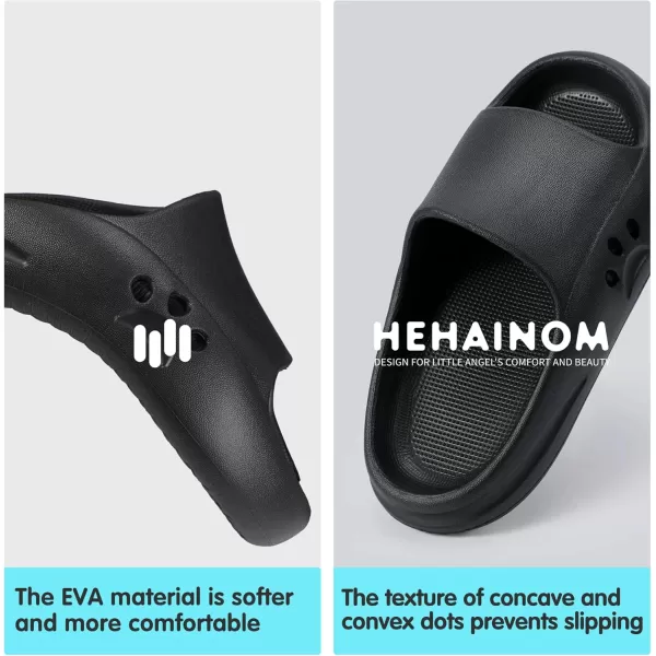 Hehainom Slides for Kids Toddler Little Girls Boy Dress Sandals Summer Shower Bathroom Pool Sandals NonSlip Beach Slippers ShoesBlack