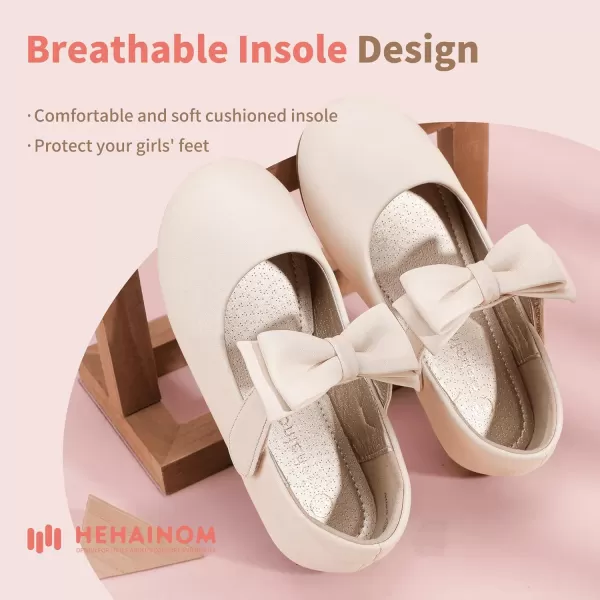 Hehainom Toddler Flower Girls Dress Shoes Mary Jane Princess Ballet Flats with Bow and Peals for Party SchoolAlisa Beige Pu