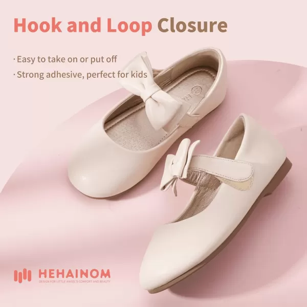 Hehainom Toddler Flower Girls Dress Shoes Mary Jane Princess Ballet Flats with Bow and Peals for Party SchoolAlisa Beige Pu