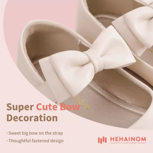 Hehainom Toddler Flower Girls Dress Shoes Mary Jane Princess Ballet Flats with Bow and Peals for Party SchoolAlisa Beige Pu