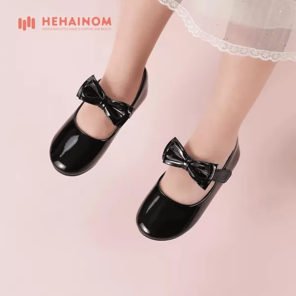 Hehainom Toddler Flower Girls Dress Shoes Mary Jane Princess Ballet Flats with Bow and Peals for Party SchoolAlisa Black Patent