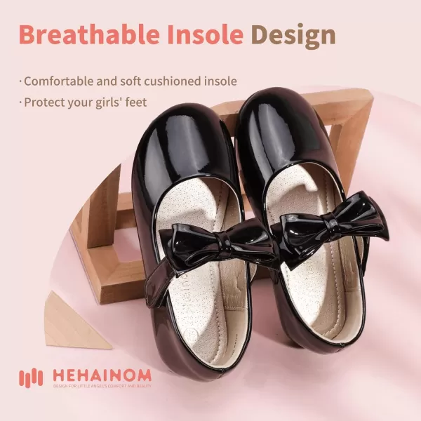 Hehainom Toddler Flower Girls Dress Shoes Mary Jane Princess Ballet Flats with Bow and Peals for Party SchoolAlisa Black Patent