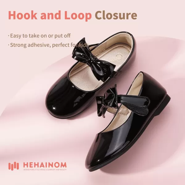 Hehainom Toddler Flower Girls Dress Shoes Mary Jane Princess Ballet Flats with Bow and Peals for Party SchoolAlisa Black Patent