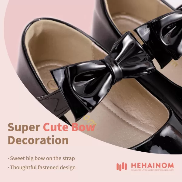 Hehainom Toddler Flower Girls Dress Shoes Mary Jane Princess Ballet Flats with Bow and Peals for Party SchoolAlisa Black Patent