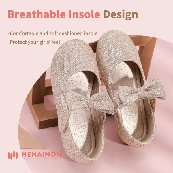 Hehainom Toddler Flower Girls Dress Shoes Mary Jane Princess Ballet Flats with Bow and Peals for Party SchoolAlisa Gold Glitter