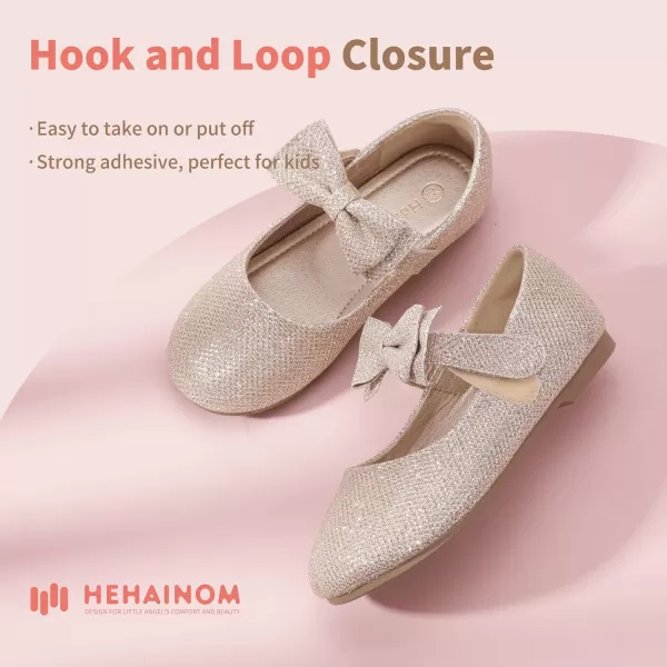 Hehainom Toddler Flower Girls Dress Shoes Mary Jane Princess Ballet Flats with Bow and Peals for Party SchoolAlisa Gold Glitter