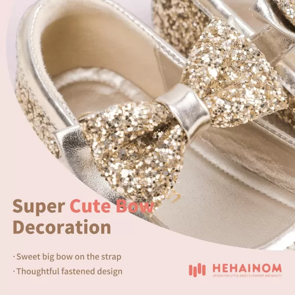 Hehainom Toddler Flower Girls Dress Shoes Mary Jane Princess Ballet Flats with Bow and Peals for Party SchoolAlisa Gold Sequin