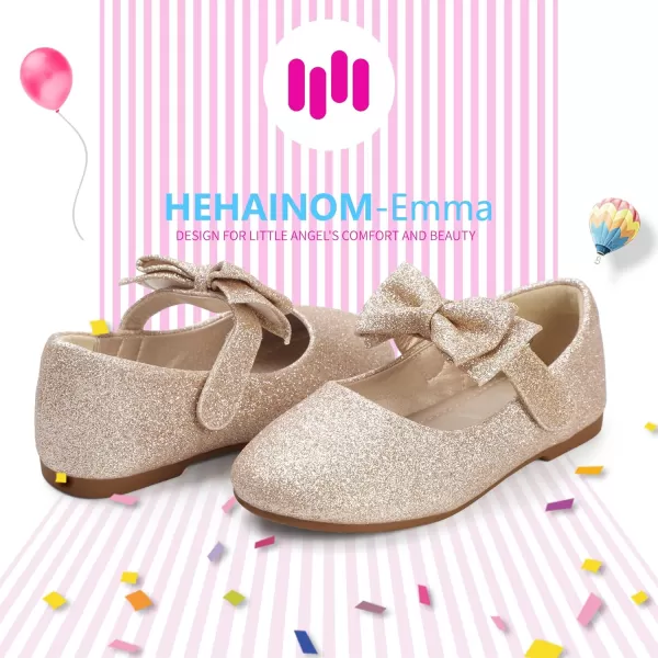 Hehainom Toddler Flower Girls Dress Shoes Mary Jane Princess Ballet Flats with Bow and Peals for Party SchoolAlisa Gold Shiny
