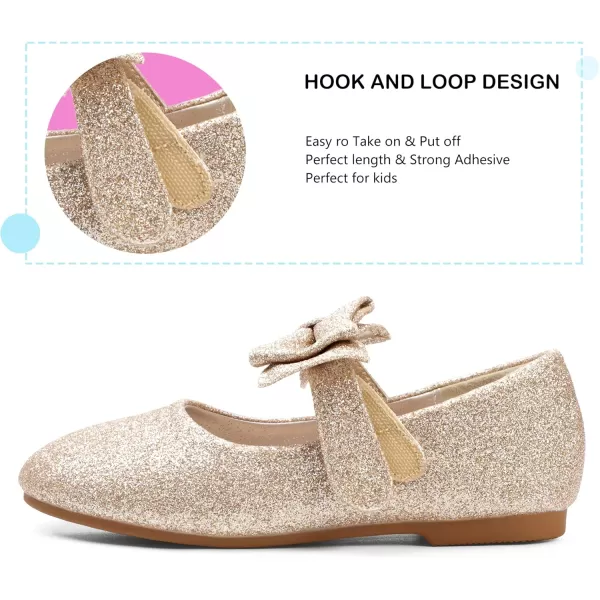 Hehainom Toddler Flower Girls Dress Shoes Mary Jane Princess Ballet Flats with Bow and Peals for Party SchoolAlisa Gold Shiny