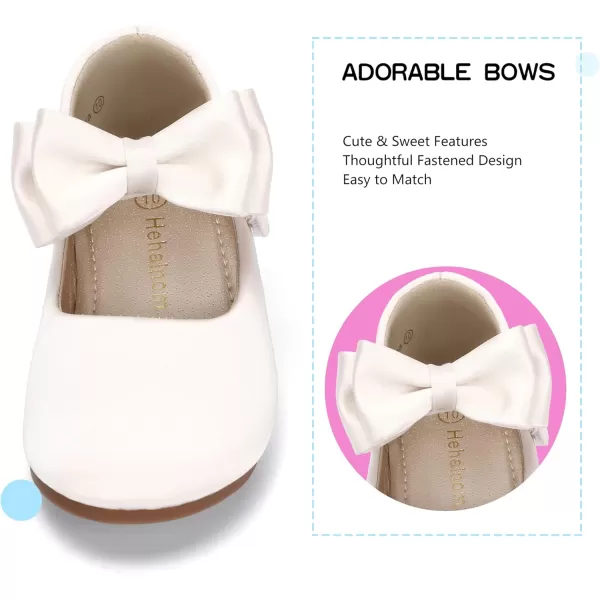 Hehainom Toddler Flower Girls Dress Shoes Mary Jane Princess Ballet Flats with Bow and Peals for Party SchoolAlisa Ivory Satin