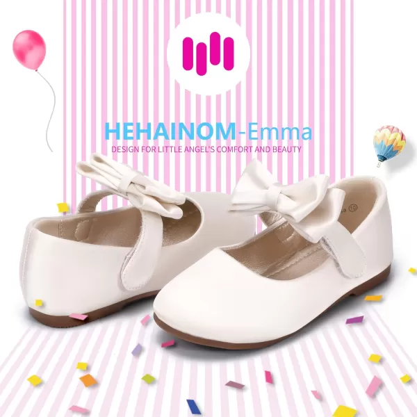 Hehainom Toddler Flower Girls Dress Shoes Mary Jane Princess Ballet Flats with Bow and Peals for Party SchoolAlisa Ivory Satin