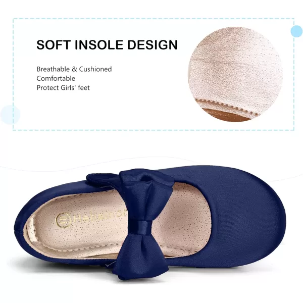 Hehainom Toddler Flower Girls Dress Shoes Mary Jane Princess Ballet Flats with Bow and Peals for Party SchoolAlisa Navy Satin
