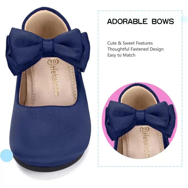 Hehainom Toddler Flower Girls Dress Shoes Mary Jane Princess Ballet Flats with Bow and Peals for Party SchoolAlisa Navy Satin