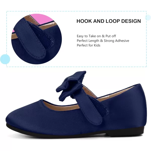 Hehainom Toddler Flower Girls Dress Shoes Mary Jane Princess Ballet Flats with Bow and Peals for Party SchoolAlisa Navy Satin