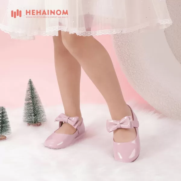 Hehainom Toddler Flower Girls Dress Shoes Mary Jane Princess Ballet Flats with Bow and Peals for Party SchoolAlisa Pink Patent