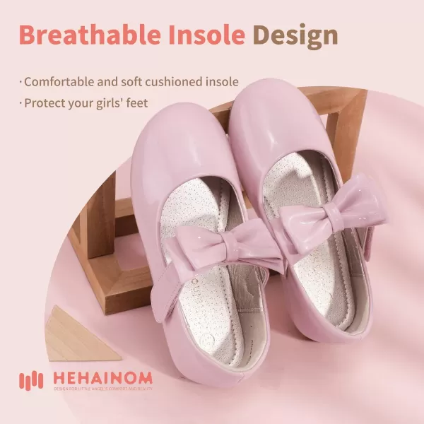 Hehainom Toddler Flower Girls Dress Shoes Mary Jane Princess Ballet Flats with Bow and Peals for Party SchoolAlisa Pink Patent