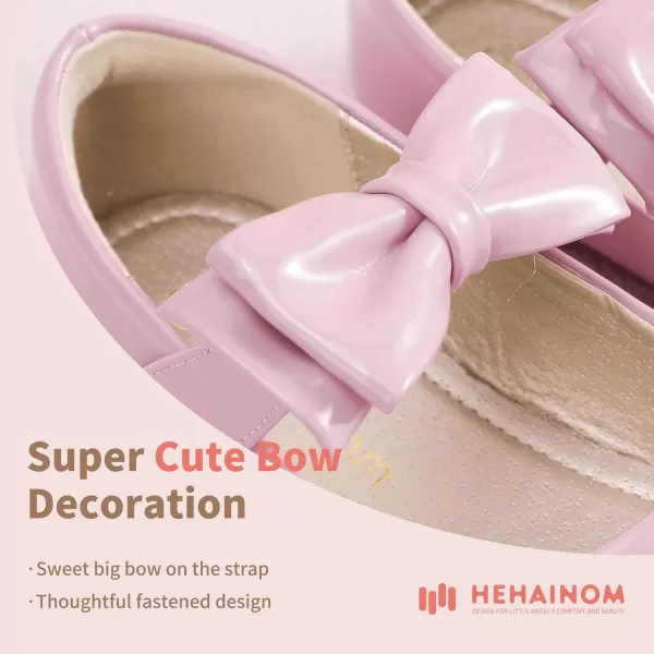 Hehainom Toddler Flower Girls Dress Shoes Mary Jane Princess Ballet Flats with Bow and Peals for Party SchoolAlisa Pink Patent