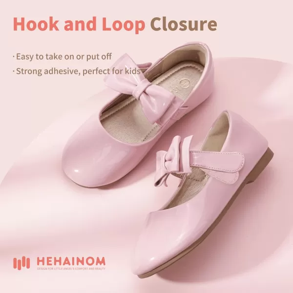 Hehainom Toddler Flower Girls Dress Shoes Mary Jane Princess Ballet Flats with Bow and Peals for Party SchoolAlisa Pink Patent