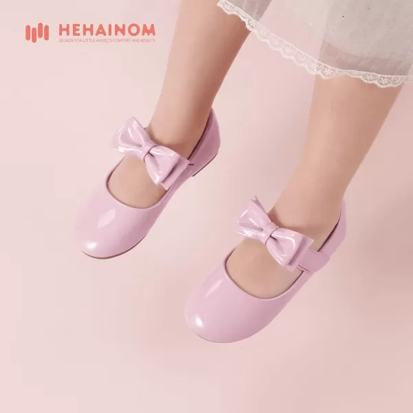 Hehainom Toddler Flower Girls Dress Shoes Mary Jane Princess Ballet Flats with Bow and Peals for Party SchoolAlisa Pink Patent