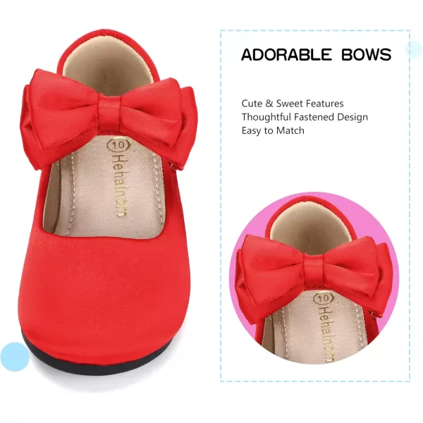 Hehainom Toddler Flower Girls Dress Shoes Mary Jane Princess Ballet Flats with Bow and Peals for Party SchoolAlisa Red Satin