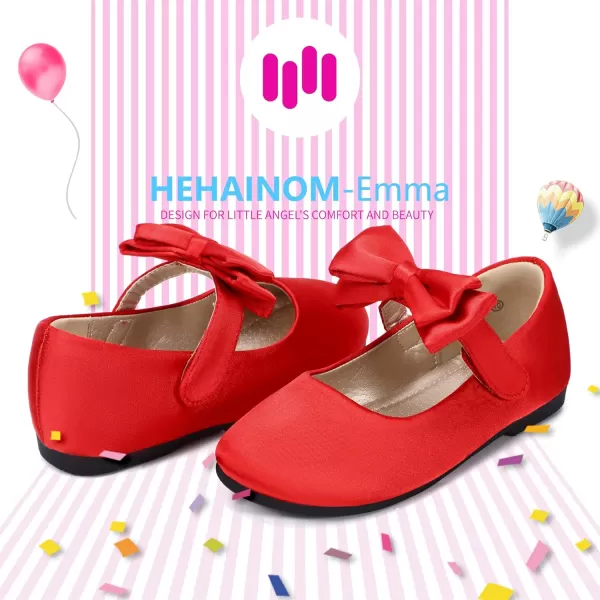 Hehainom Toddler Flower Girls Dress Shoes Mary Jane Princess Ballet Flats with Bow and Peals for Party SchoolAlisa Red Satin