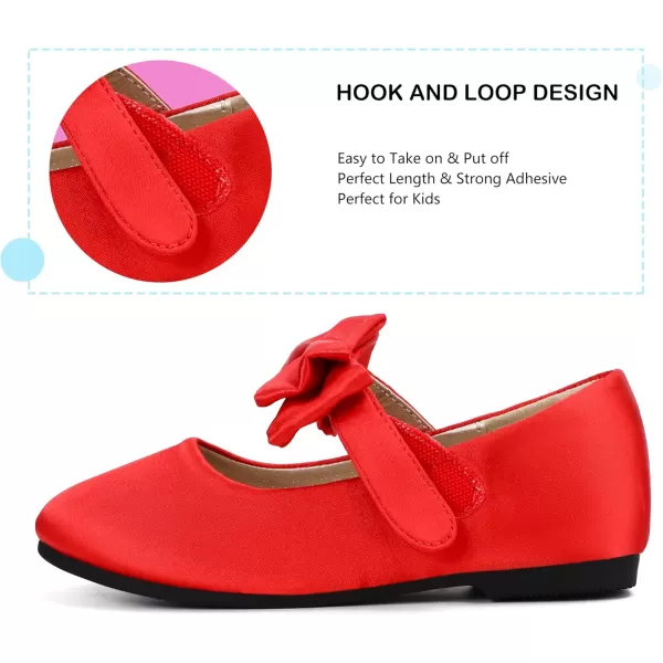 Hehainom Toddler Flower Girls Dress Shoes Mary Jane Princess Ballet Flats with Bow and Peals for Party SchoolAlisa Red Satin