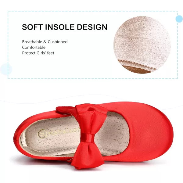 Hehainom Toddler Flower Girls Dress Shoes Mary Jane Princess Ballet Flats with Bow and Peals for Party SchoolAlisa Red Satin