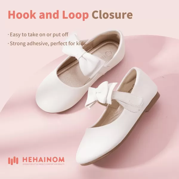 Hehainom Toddler Flower Girls Dress Shoes Mary Jane Princess Ballet Flats with Bow and Peals for Party SchoolAlisa White Pu