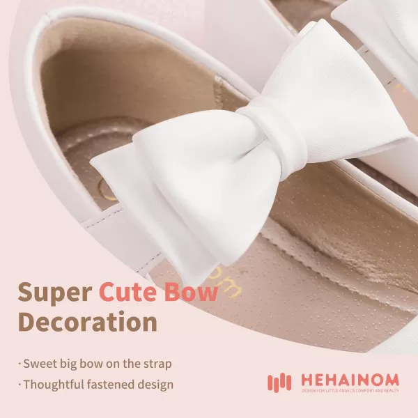 Hehainom Toddler Flower Girls Dress Shoes Mary Jane Princess Ballet Flats with Bow and Peals for Party SchoolAlisa White Pu