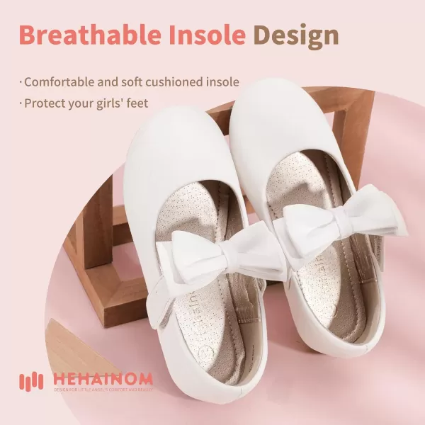 Hehainom Toddler Flower Girls Dress Shoes Mary Jane Princess Ballet Flats with Bow and Peals for Party SchoolAlisa White Pu
