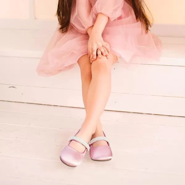 Hehainom Toddler Flower Girls Dress Shoes Mary Jane Princess Ballet Flats with Bow and Peals for Party SchoolPink Satin