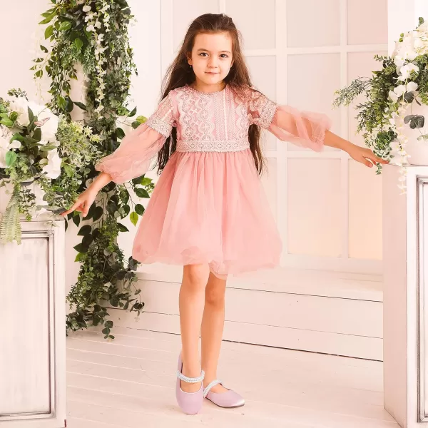 Hehainom Toddler Flower Girls Dress Shoes Mary Jane Princess Ballet Flats with Bow and Peals for Party SchoolPink Satin