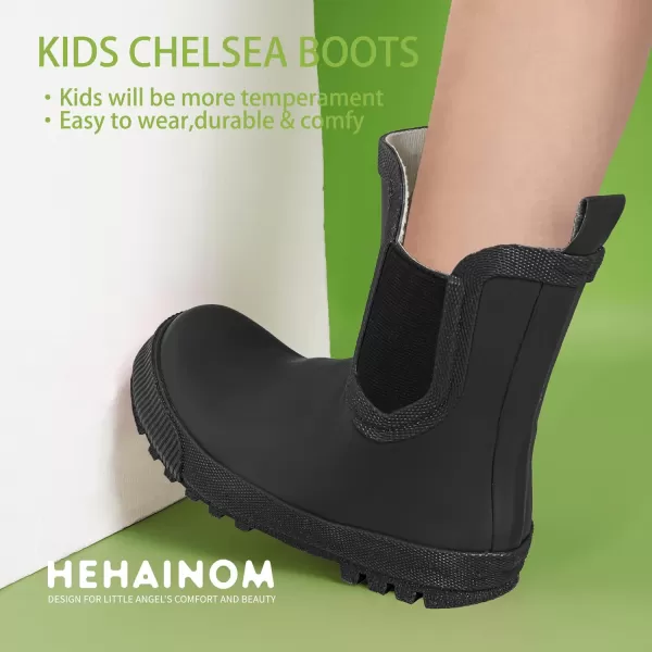 Hehainom Toddler Kids Rain Boots for Girls Boys Waterproof Rainboots Easyon Light Weight Chelsea Rain ShoesBlack