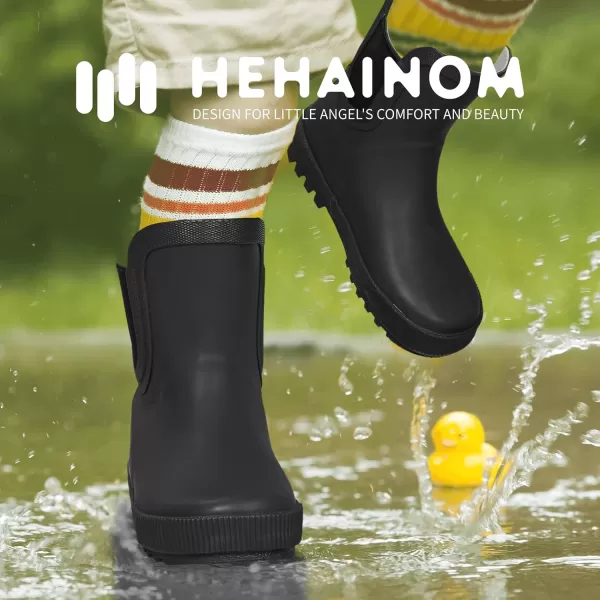 Hehainom Toddler Kids Rain Boots for Girls Boys Waterproof Rainboots Easyon Light Weight Chelsea Rain ShoesBlack