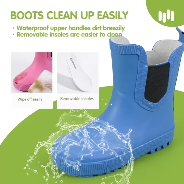 Hehainom Toddler Kids Rain Boots for Girls Boys Waterproof Rainboots Easyon Light Weight Chelsea Rain ShoesBlue