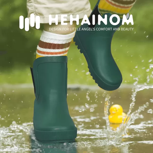 Hehainom Toddler Kids Rain Boots for Girls Boys Waterproof Rainboots Easyon Light Weight Chelsea Rain ShoesGreen