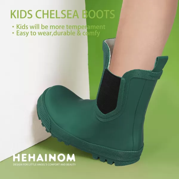 Hehainom Toddler Kids Rain Boots for Girls Boys Waterproof Rainboots Easyon Light Weight Chelsea Rain ShoesGreen