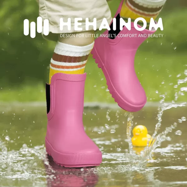 Hehainom Toddler Kids Rain Boots for Girls Boys Waterproof Rainboots Easyon Light Weight Chelsea Rain ShoesHot Pink