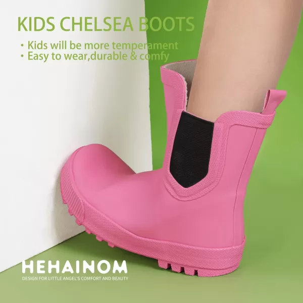 Hehainom Toddler Kids Rain Boots for Girls Boys Waterproof Rainboots Easyon Light Weight Chelsea Rain ShoesHot Pink