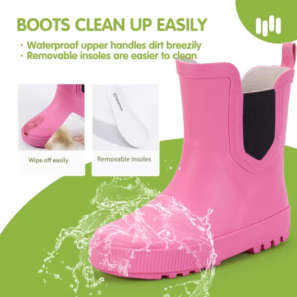 Hehainom Toddler Kids Rain Boots for Girls Boys Waterproof Rainboots Easyon Light Weight Chelsea Rain ShoesHot Pink