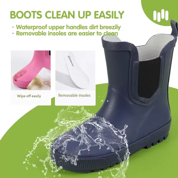 Hehainom Toddler Kids Rain Boots for Girls Boys Waterproof Rainboots Easyon Light Weight Chelsea Rain ShoesNavy